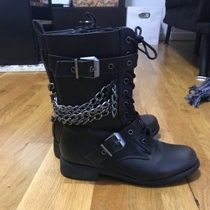 Wild Diva black combat boots with chains